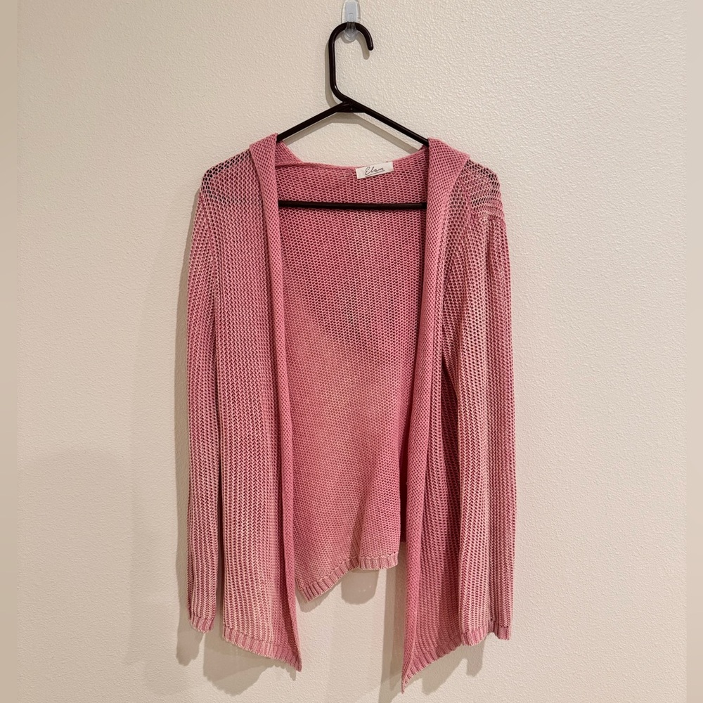 Swim cover up cardigans Maui Hawaii pink knit white woven gauze tie O/S one size
